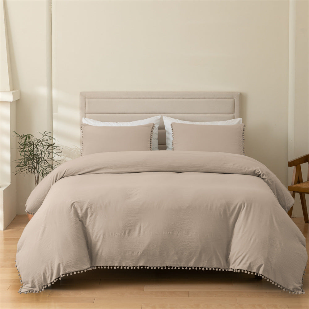 Washed 3-Piece Pom Pom Tassel Bedding Set - Calm Cloud Bedding